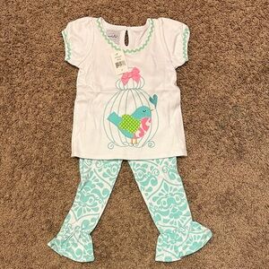 Mud Pie White and Green Birdcage Pajama Set